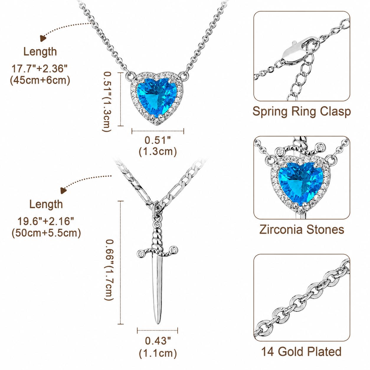 MEIITRUE Shared Bond Heart & Sword Necklace Set. Keep One Share One, 14K Gold Plated CZ Pendant Jewelry Gift for Best Friends Sisters Couples & Loved Ones MEIITRUE Shared Bond Heart & Sword Necklace Set. Keep One Share One, 14K Gold Plated CZ Pendant Jewelry Gift for Best Friends Sisters Couples & Loved Ones