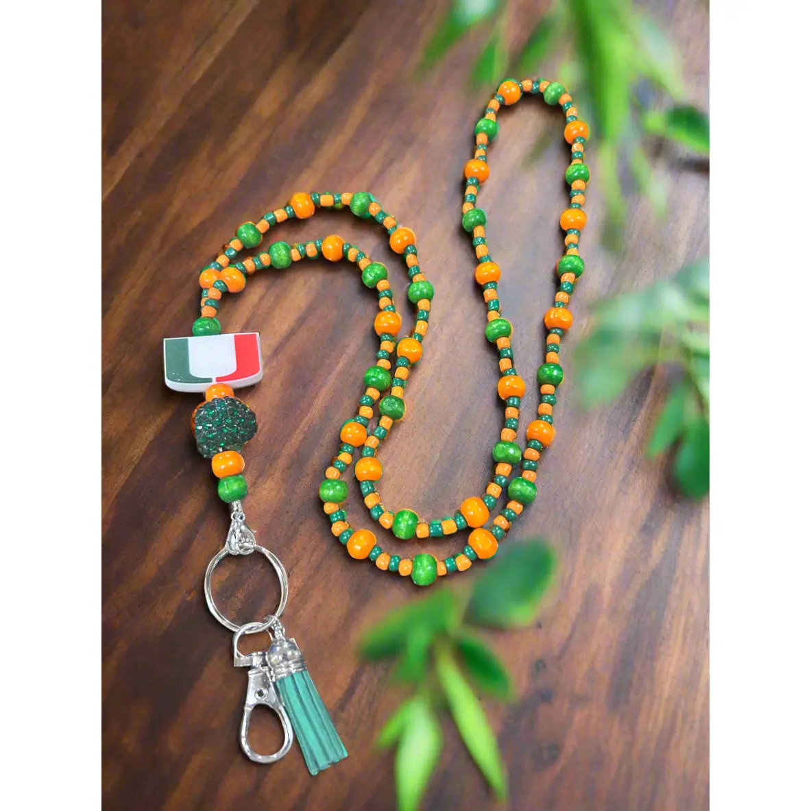 University of Miami Hurricanes Custom Beaded Lanyard