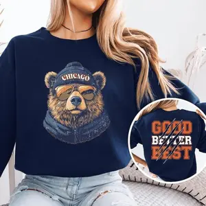 [Sale Up To 50%] Good Better Best Football Bear Sweatshirt, Vintage Distressed Game Day Sweater, Front and Back Football Sweatshirt