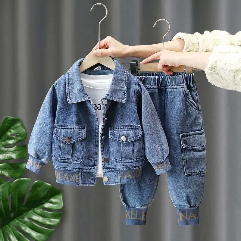 Boys' Denim Pants Set Fashion Trend Two-Piece Korean Style Boys and Girls Clothing Sets Clothing