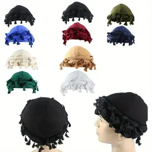 2pcs Vintage Ethnic Turban for Men with Tassel - Durag Head Wraps, Soft Elastic Fit & Perfect for Outdoor Versatile Unisex Style Satin Lined