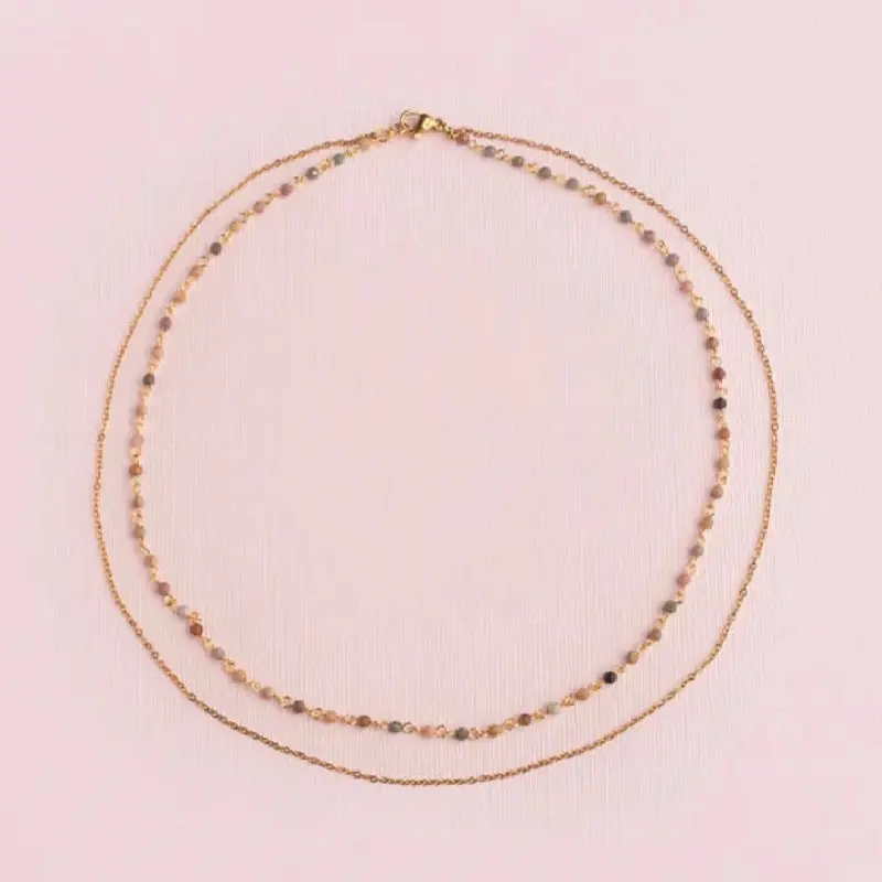 Valentina Necklace - Dual Beaded Layered Design Gold-Tone Chain Perfect for Everyday Wear