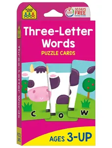 School Zone Three-Letter Words Puzzle Cards - 56 Flash Cards for Toddler, Preschool, Kindergarten, Letter Recognition & Spell Words for Ages 3+