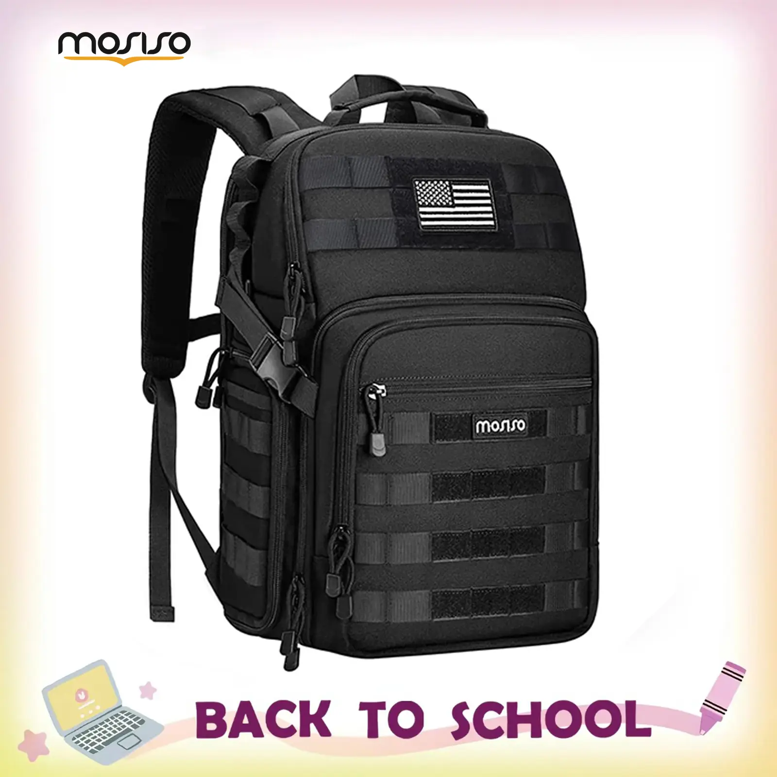 MOSISO Tactical Camera Backpack - Waterproof Shell, Shockproof Foam Bag with Tripod Holder, 15-16 in Laptop Compartment, Trolley Strap Eases Travel, Case for DSLR/SLR/Mirrorless Cameras, Canon Nikon Sony Devices, DJI Drones, Black, Smartphone, Zipper Pock