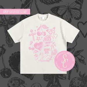 "MY FAV THINGS" Distressed Heavy Weight Tee White/Pink