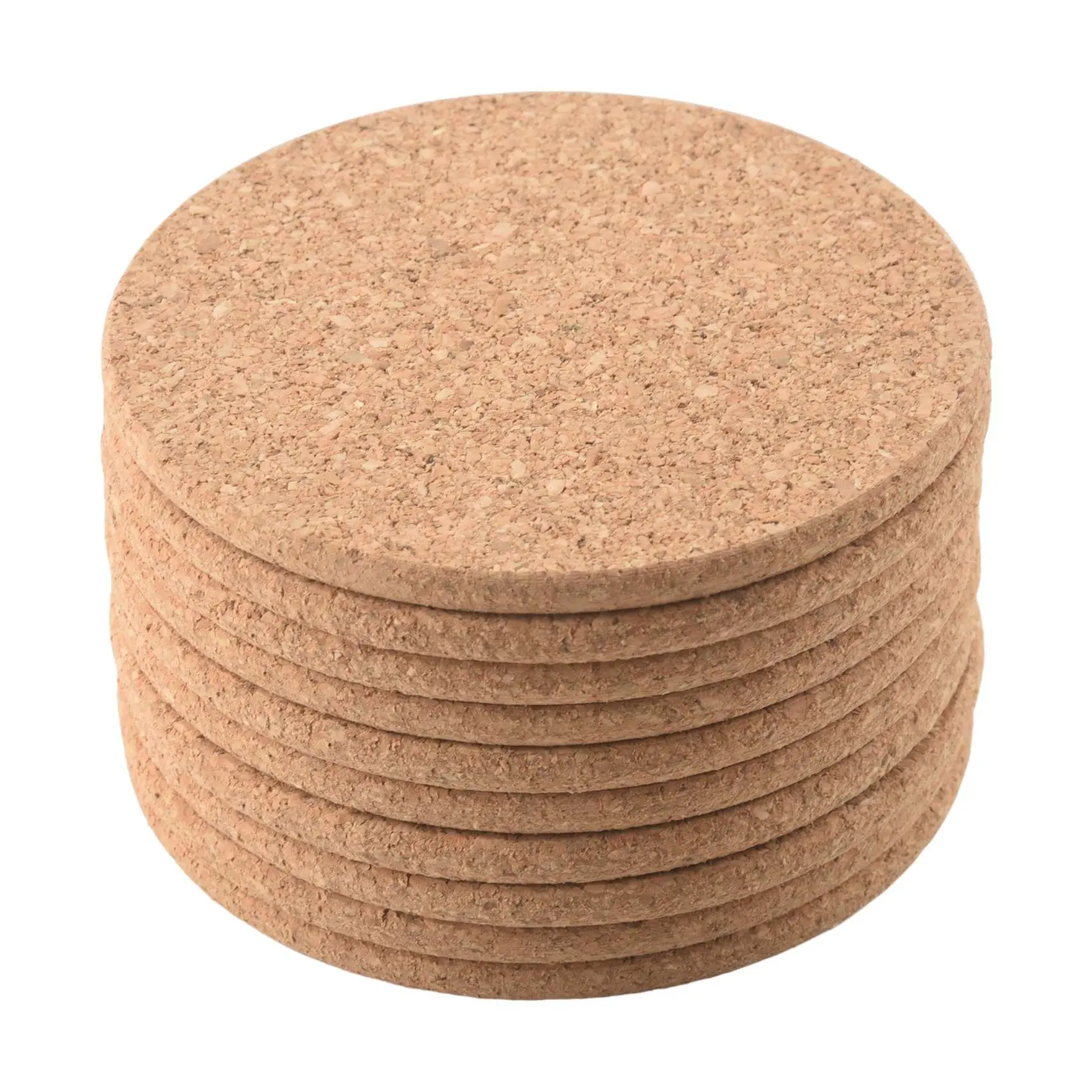 10-Piece 90mm x 5mm Round Cork Drink Coasters, Malleable Absorbent Wood Material Easily Cut, Car Interior Stowing & Tidying Reusable Accessories, Absorbent Material