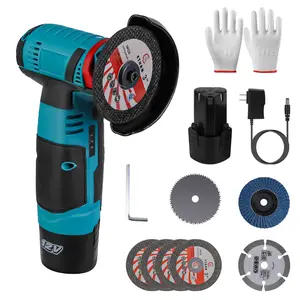 12V Cordless Mini Angle Grinder, Portable Electric Grinding & Cutting Polishing Tool, Comes with 7Pcs Discs, 2Pcs 1100mAh Batteries, Charger & Hex Key for DIY Metal Wood Working
