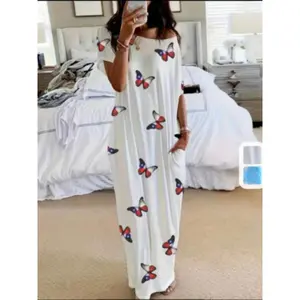 Women's Butterfly Print Nightdress, Casual Soft Comfortable Short Sleeve Nightgown for Daily Wear, Ladies Sleepwear for All Seasons, Womenswear