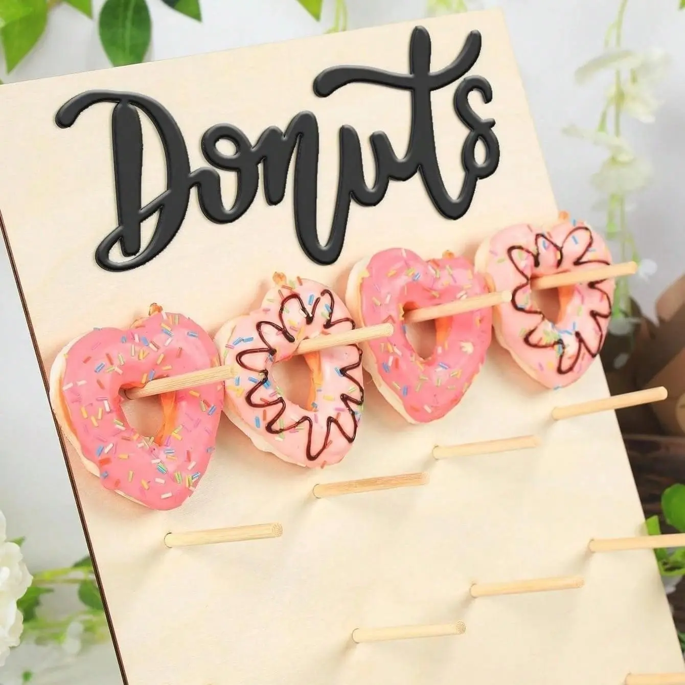 1Set Wooden Donut Display Stand – 16-Hole Party Food Holder for Home Use, Dessert Table Centerpiece for Birthday, Wedding & Baby Shower, Rustic Serving Rack, Dessert Table Stands