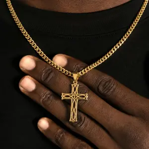 Cross Pendant Necklace for Women & Men Stainless Steel 16-26in Cuban Link Chain Men's Jewelry, Gifts, Juniors Chain