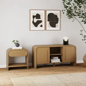 Arched TV Stand and End Table Living Room Set Warm Oak