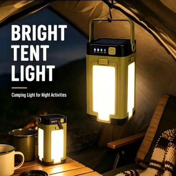 4-Sided Solar Camping Lantern, Portable Rechargeable LED Tent Light for Outdoor Emergency Use