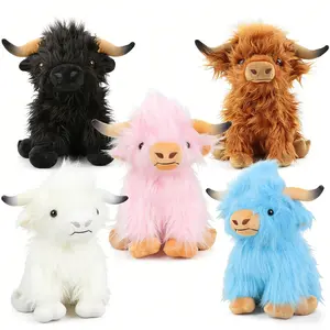 Highland Cows Stuffed Animals Cute Fluffy Cow Plush Figure Toys Realistic Highland Cattle Plush Decor for Kids  Diy Toy Gift