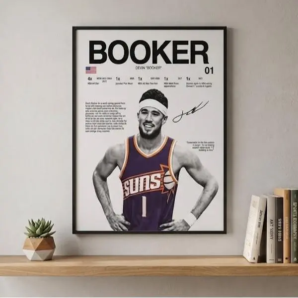 Devin Booker Phoenix Suns Poster - Basketball Stat Sheet Wall Art