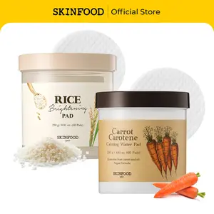 [SKINFOOD Official] Carrot + Rice Toner Pad Duo | Best Soothing & Brightening Pads, Korean Skincare Face Toner with 100% Cotton Pads for Glow Glass Skin, Hydrating, Pore Tightening, Vegan, 2 x 60 Pads (Total 120 Pads)