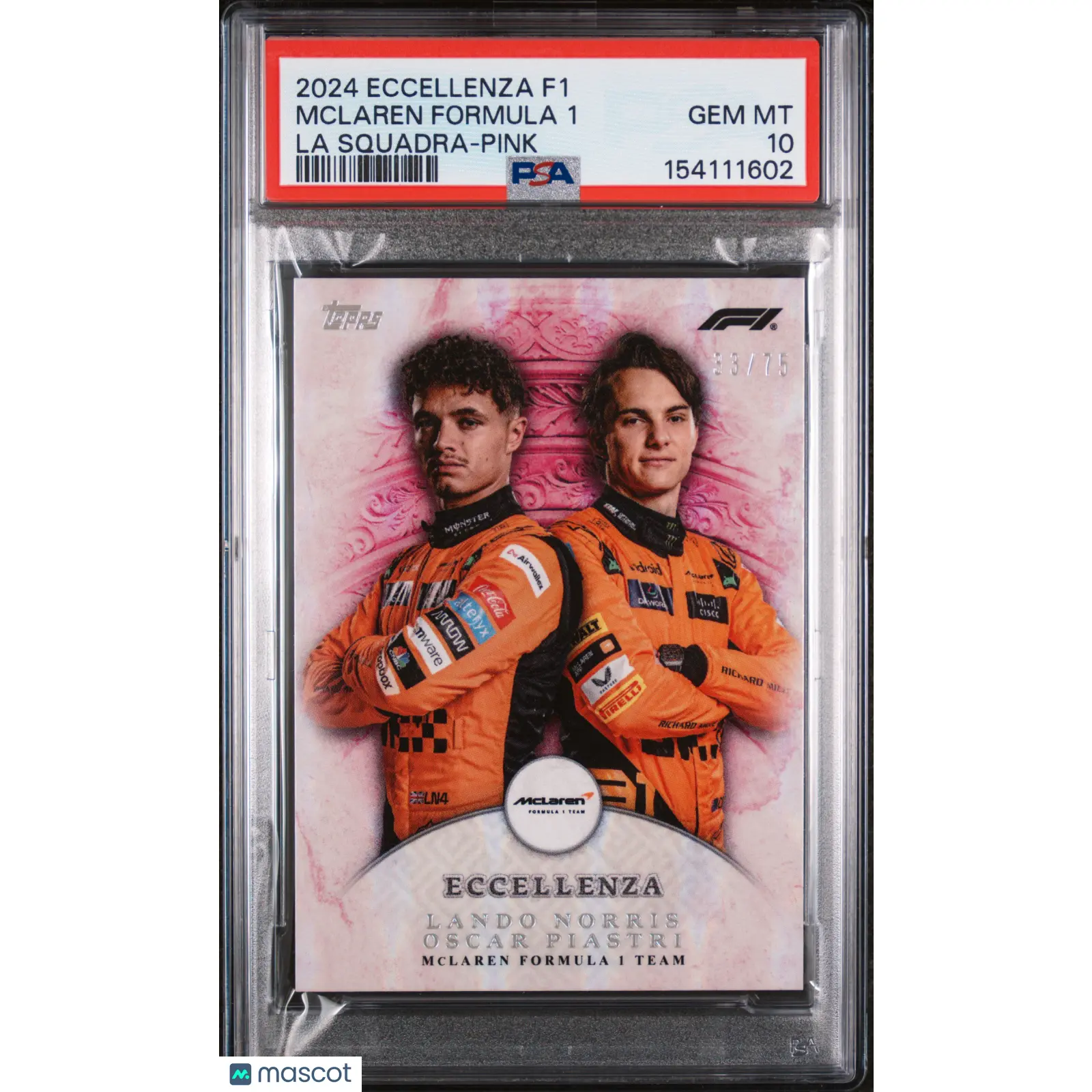 2024 Topps Eccellenza Formula 1 La Squadra Mclaren Formula 1 Pink 33/75 PSA 10