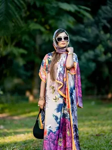 Elegant Women's Floral & Butterfly Print Cape Shawl & Scarf Set, Soft Boho Style Accessory for Beach Vacation, Perfect Gift for Mom, Floral Pattern Shawl