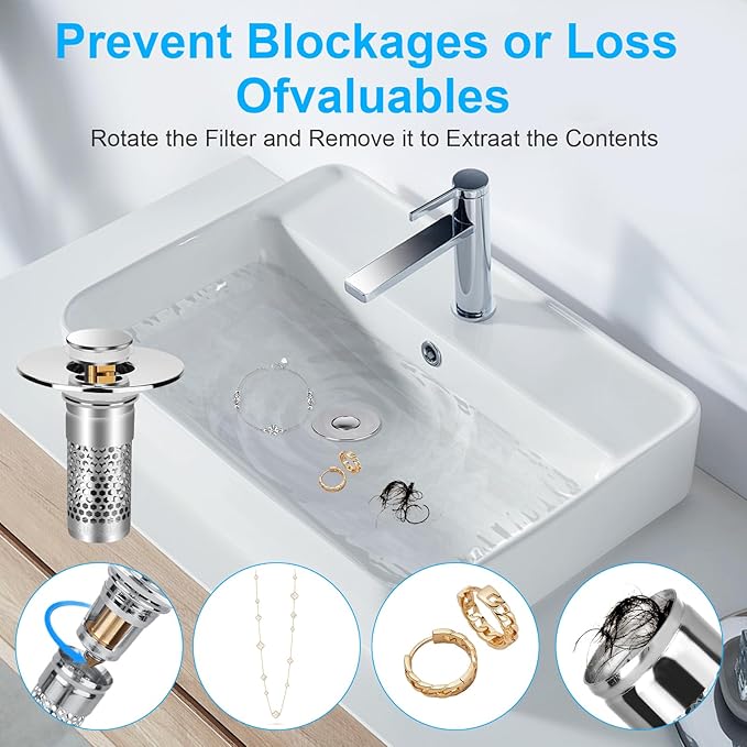 Upgrade Stainless Steel Modern Anti-Odor Bathroom Sink Stopper with Bouncing Core & Brass Pop-Up Drain Plug for Bathtub Home Goods ，universal bathtub drain stopper，bathroom sink strainer High Pressure Shower Handheld Shower Head