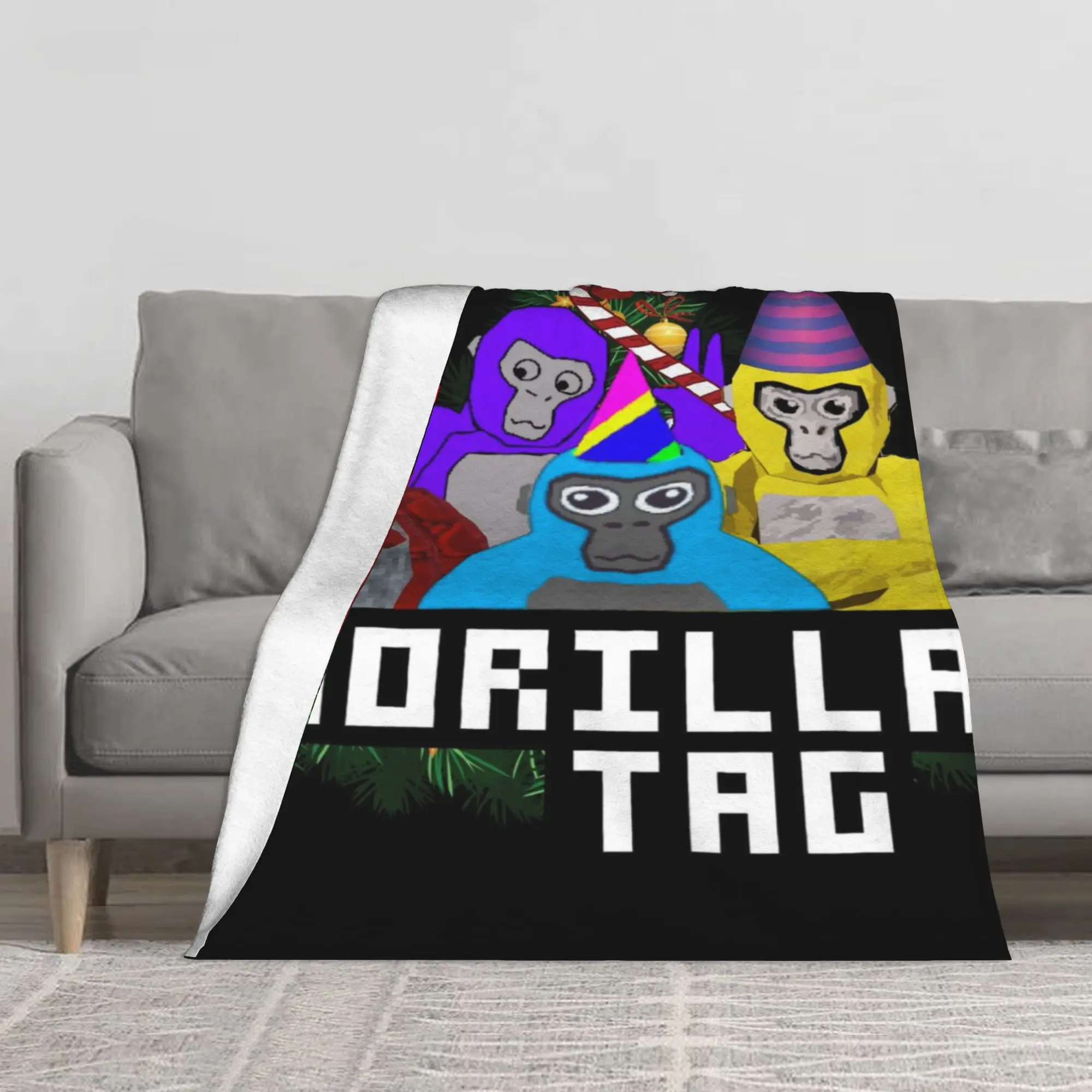 Retro Gorilla Tag Gorilla Character Flannel Blanket - Multiple Sizes, Flannel Softness, Home & Living Room Decor, Holiday Gift