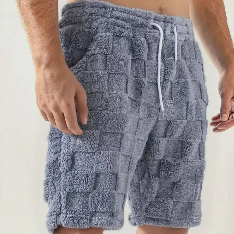 fall outfits Men's and couples' autumn and winter plush checkered shorts are soft, skin-friendly, warm, Fitted, and Casual waist shorts. They can be worn for various activities, and are suitable for both home and casual wear