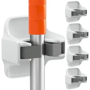 5 Pack Broom Holder Wall Mount Mop Grippers No Drilling Self Adhesive Anti-Slip Mop Handle Hanger Dustpan and Broom Organizer Garage Storage Racks-White