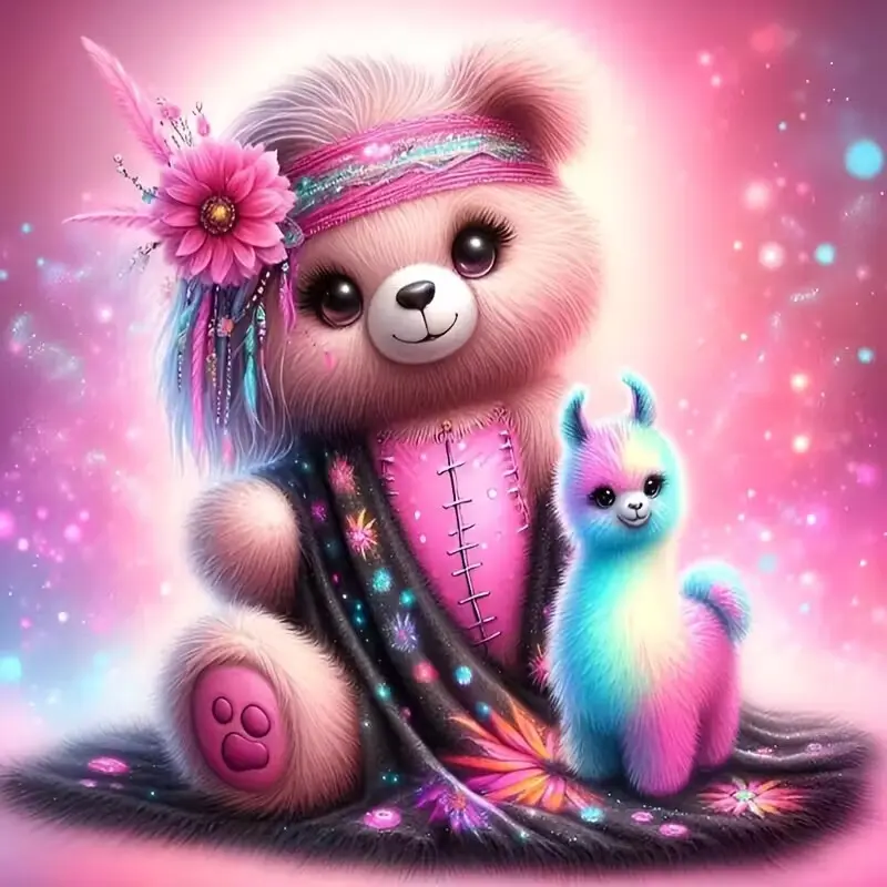 New Arrival DIY 5D Diamond Painting Kit, Teddy Bear & Colorful Alpaca Theme, Full Drill Mosaic Craft, Home Wall Decor Gift