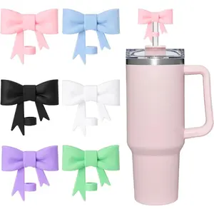 6 Pcs Bow Stanley Straw Topper, Cute Straw Toppers Silicone Cup Straw Covers Reusable Stanley Cup Cap Straw Covers Cap 0.4 In/10mm Stanley Straw Cap for Stanley 30&40 Oz Tumbler Accessories