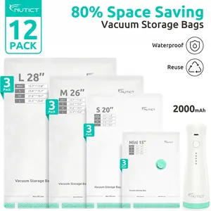 Mini Size Travel Vacuum Bag! ️NUTICT 12 Pack Vacuum Storage Bags with Pump 3.5 Mil Thick Travel Vacuum Bags Set - Space Saver Clothes Bags for Travel & Home Essentials - Vacuum Compression Packing Seal for Clothes, Blankets, Seasonal Storage