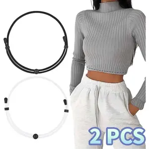 2Pack Tuck Band Tool for Women Elastic Stretch Belts Tucking Shirts Sweater Cropping Belt Adjustable Crop Band for Top (White+Black)