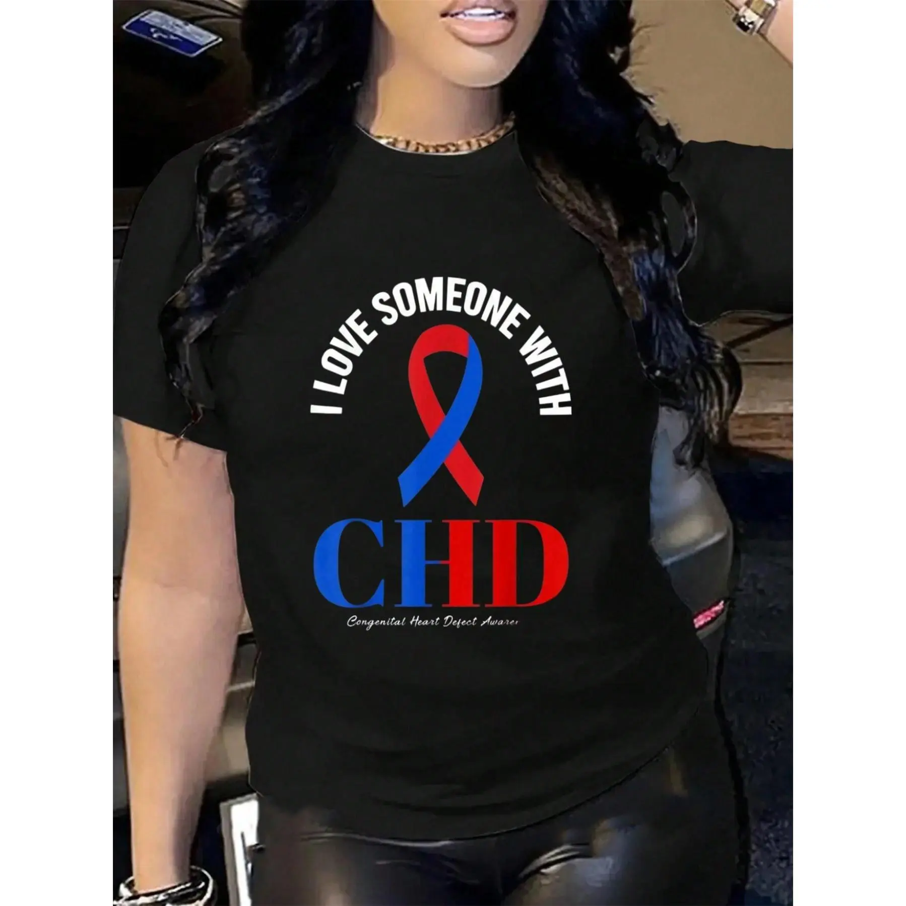 100% Cotton I Love Someone With Congenital Heart Defect CHD Awareness T-Shirt Men's Women's Soft Breathable Tee Classic Fashion Summer Tops Printing Short Sleeve T-Shirt Summer, Cotton, Casual, Short Sleeve, Graphic Tee, Soft, Breathable, Loose Fit, Stree