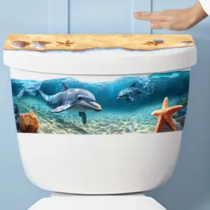 1Pc beach and dolphin wall sticker, self-adhesive waterproof removable sticker, suitable for wall floor, glass entrance and other decorations, creating a warm and pleasant atmosphere