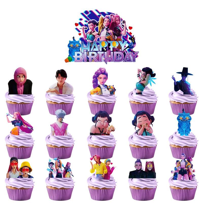 KPOP Demon Hunter Party Decoration Set, Movie-Themed Birthday Party Banner, Balloon Banner Backdrop, Cake Top Decoration, Christmas Gift