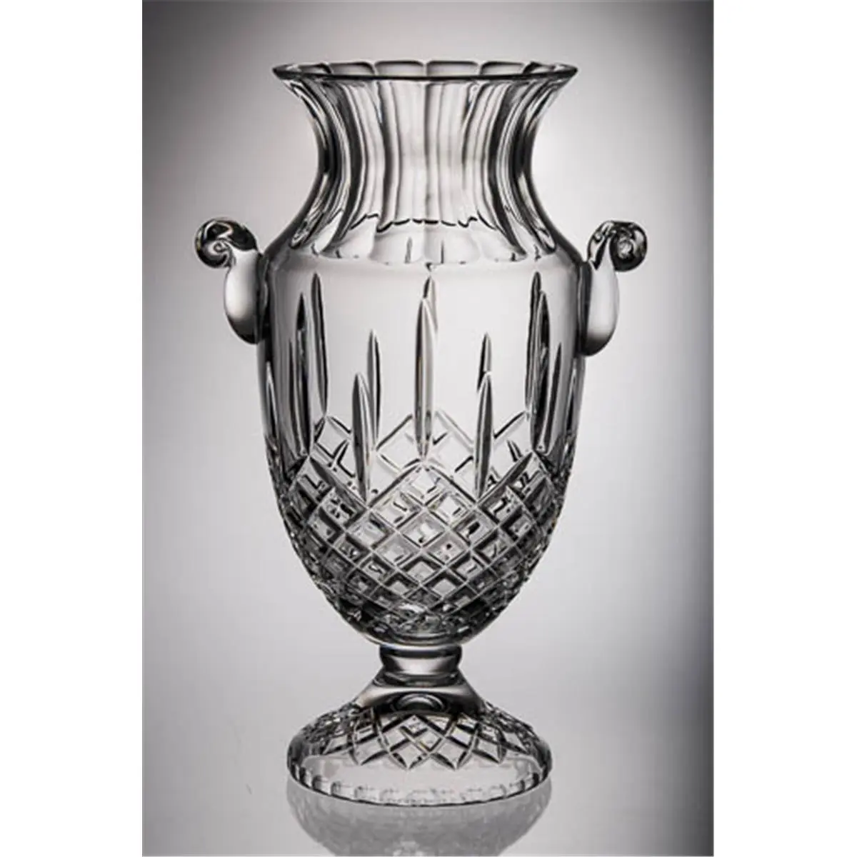 212 MAIN Lead Crystal Glass Decorative Vase, 16 in Dishwasher-Safe Home Decor with Handle Accents and Footed Base for Interior Styling