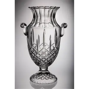 212 MAIN Lead Crystal Glass Vase with Handle Accents and Footed Base, 16 in Dishwasher-Safe Home Decor for Interior Styling, Decorative Vase