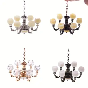 Vintage-Style Miniature Chandelier Light for Dollhouses - 1:12 Scale, Alloy Pendant with Cream & Antique Finish, Decorative Model for Living Room Scenes, Non-Toy, Handmade with Minor Imperfections, Dollhouse Lighting | Ornate Chandelier | A