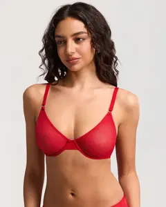 DOBREVA Women's Sheer Mesh Unlined Demi Bra Seamless Underwire See Through Sexy Everyday Bras
