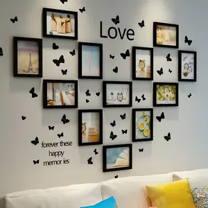 12pcs Magnetic Photo Frames Heart-Shaped DIY Photo Wall Set, A5 ,Butterfly & Text Decor, Self-Adhesive No-Drill Wall Mount for Home Decor，Living Room