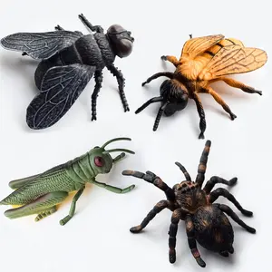 4 PVC Insect Model Toys Set, Animal Model Playset, Realistic Spider Cricket Bee Fly Models, Educational Science Kit for Kids, Durable & Safe Design
