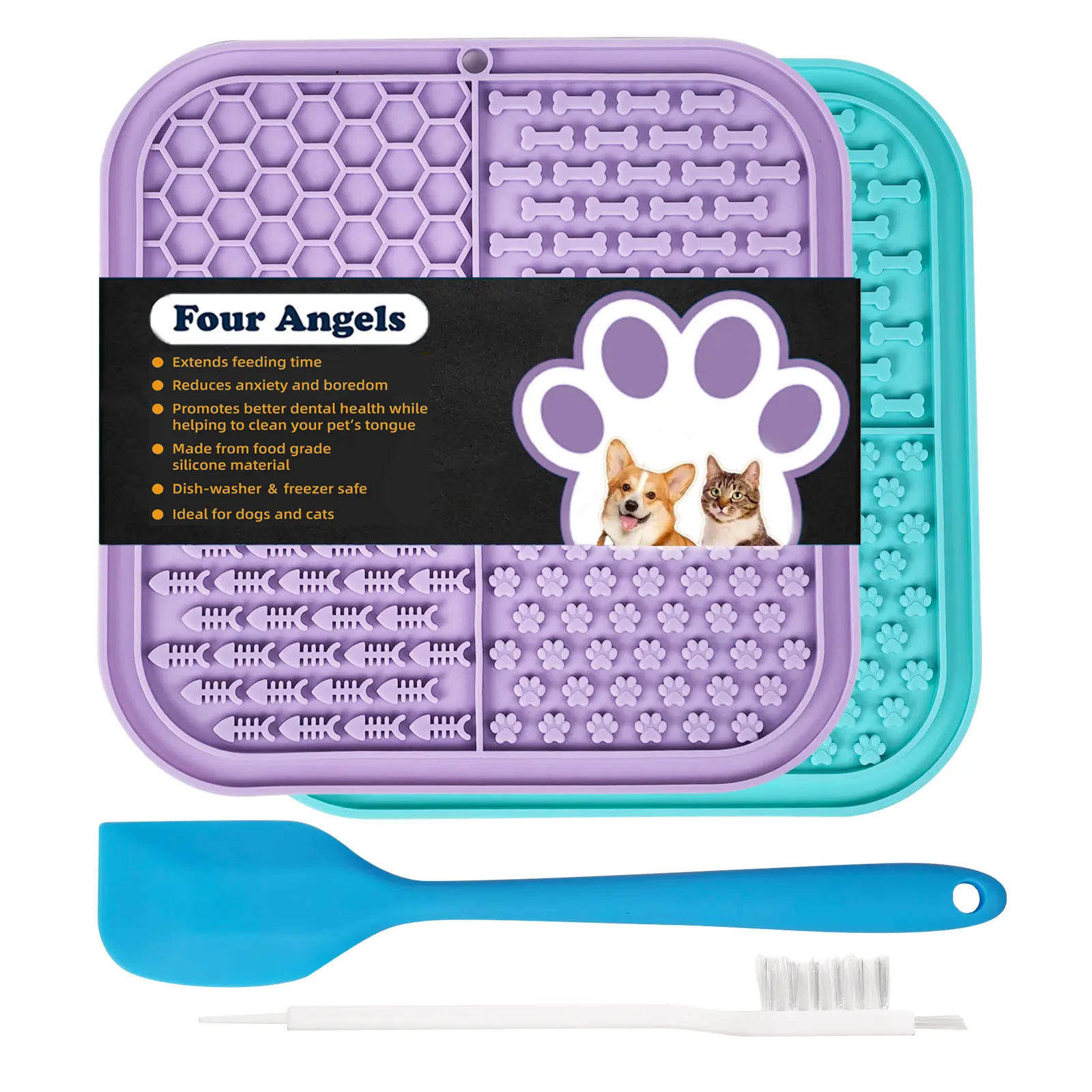 2PCS Lick Mat for Dogs and Cats,Dog Lick Mat with Suction Cups, Pet Food Mats and Slow Feeder Cat Bowl for Dog Anxiety Relief Pet Enrichment Toys,Dog Treat Mat Perfect for Bathing Grooming Blue&Green-MSD silicone peanut butter