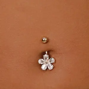 Statement Gold Flower Belly Ring for Navel Piercing, Belly Rings for Women, Belly Piercings