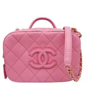 Pre-owned CHANEL Leather Shoulder Bags Interlocking CC Quilted Caviar Vanity Shoulder Bag Pink