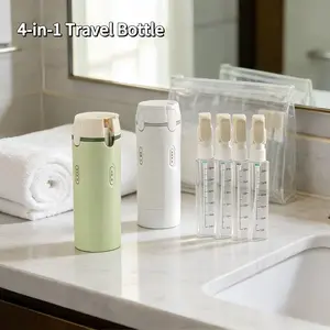 4-in-1 Travel Dispenser Bottle for Toiletries Portable Cosmetic Shampoo Storage Lotion Compact Plastic Container Leak-Proof TSA-Approved Easy Press Smooth Flow