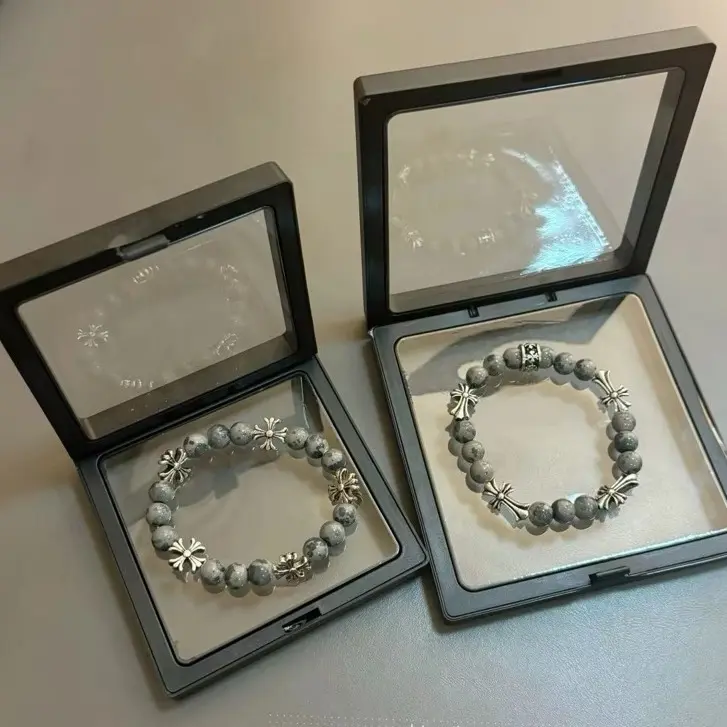 Unisex Gray Stone Bracelet with Unique Cross Charm - Streetwear Gothic Style
