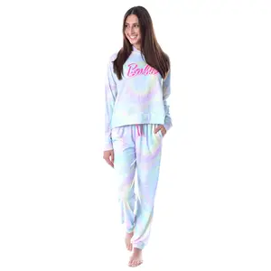 Mattel Barbie Doll Logo Tie Dye Womens' Pajama Loungewear Hooded Jogger Set