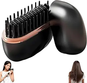 Mini Straightener,Rechargeable Portable Hair Straightener Brush,Fast Heating Hot Comb,3-Speed Temperature Control,Anti Scald Shell,Lightweight and Portable for Home Travel (black)