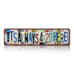 2D Flat Aluminium Wall License Plate - 4x16 In Retro "It's Always 4:20" Stoner-Themed Metal Sign for Lounge, Man Cave Home Decor