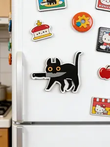 1pc Whimsical 2D Cat Fridge Magnets, Lovely Black Cat Fridge Magnet Gift, Black Cat Fridge Magnet For Kitchen Decor, Minimalist Black Cat Decorative Fridge Magnet, Ideal Gift for Pet Lovers, Magnetic