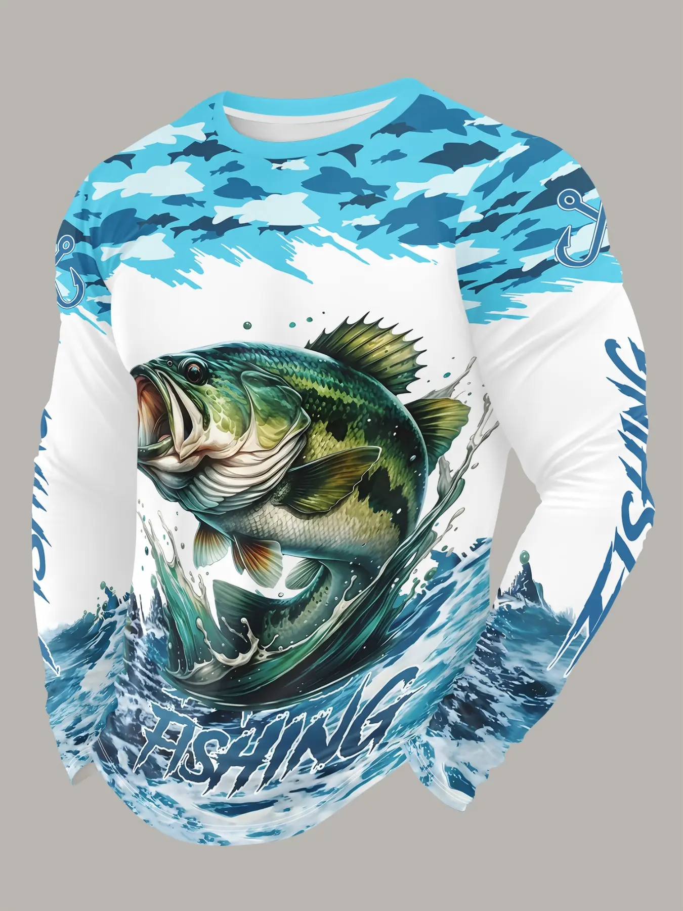 Practical Fishing Gear, Wild Catch Atmosphere Full, Outdoor Long Sleeve T-Shirt, Spring & Fall Casual Fitted Figure Top, Sports Top, Outdoor Clothing, Polyester Top, Outdoor Apparel