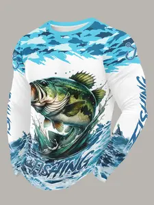 Practical Fishing Gear, Wild Catch Atmosphere Full, Outdoor Long Sleeve T-Shirt, Spring & Fall Casual Fitted Figure Top