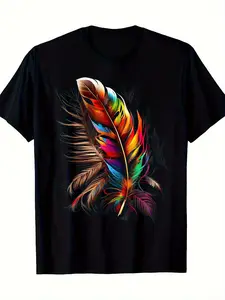 Feather Southwest Native American Indian Tribal Art Graphic T-Shirt - 220g Same Style for Men and Women  Summer Short-sleeved Printed T-shirt Pure Cotton 220G